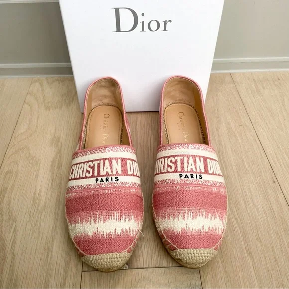 Dior Pink Granville Embroidered D Stripe Cotton Espadrille Flats - Picture 4 of 6